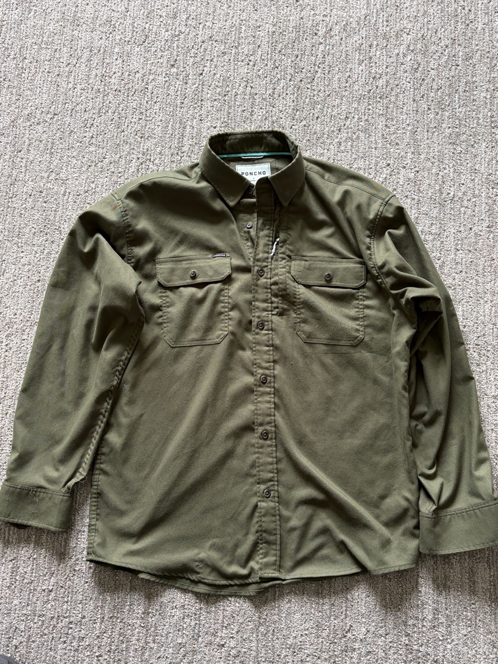 Poncho Olive Green Men's Casual Button-Down Shirt